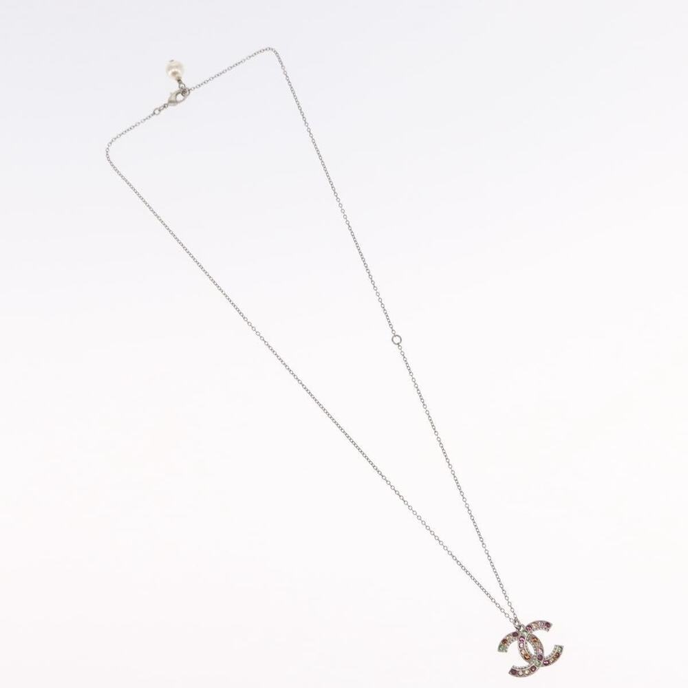Chanel CC Logo Necklace Metal Silver Tone CC